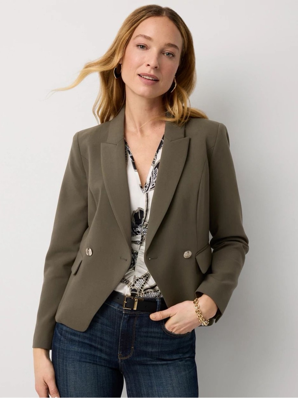 WHBM Luxe Stretch Cropped Double-Button Blazer